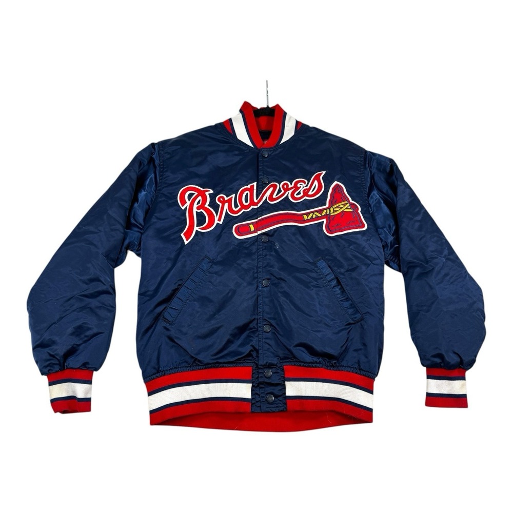 Vtg 80's Atlanta Braves Wilson Blue Satin Size 42 Made In USA  Field Jacket